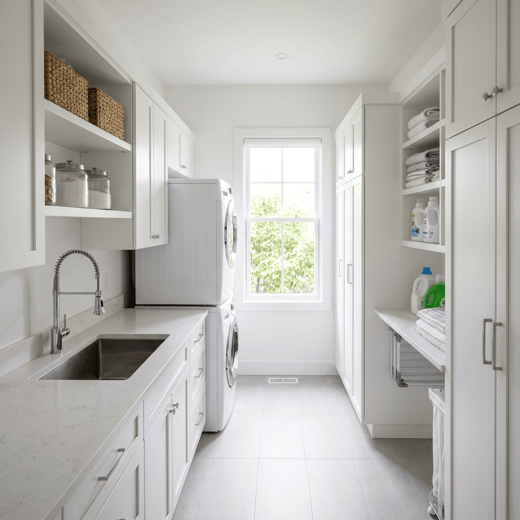 Linen closet storage with baskets